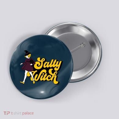 Retro Salty Witch Funny Halloween Girl Button
