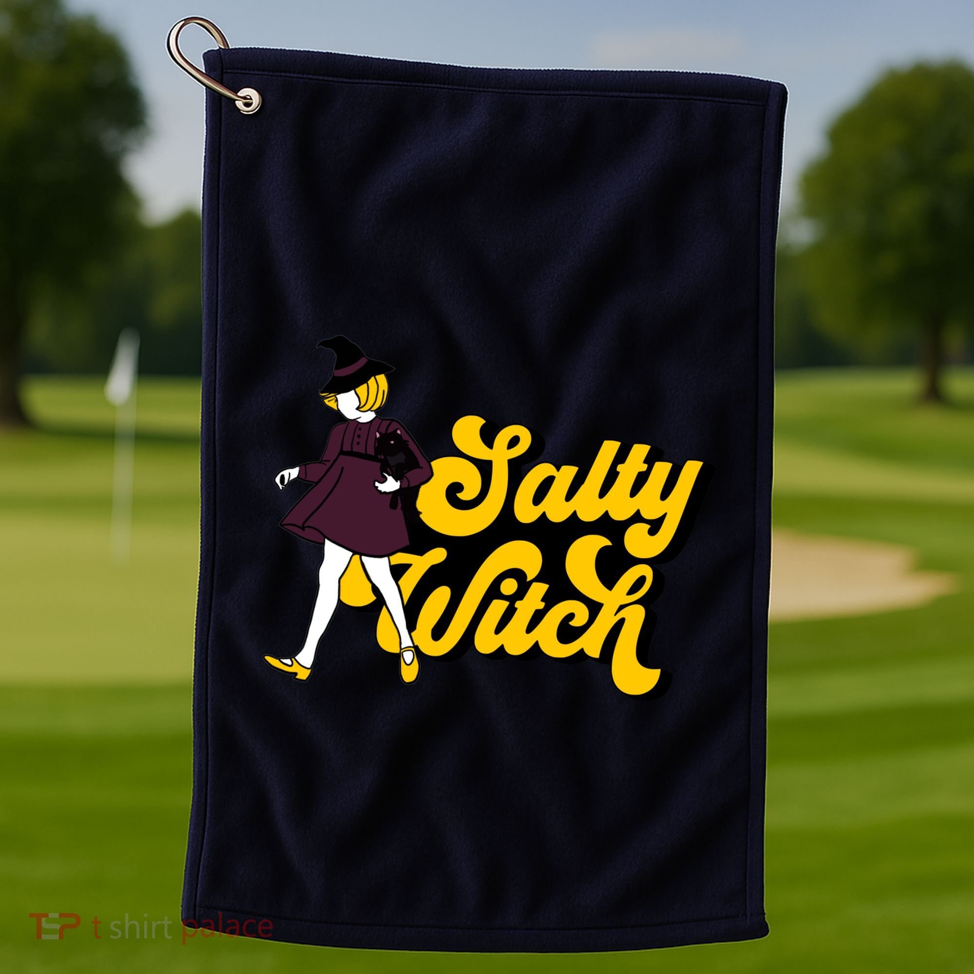 Retro Salty Witch Funny Halloween Girl Golf Towel