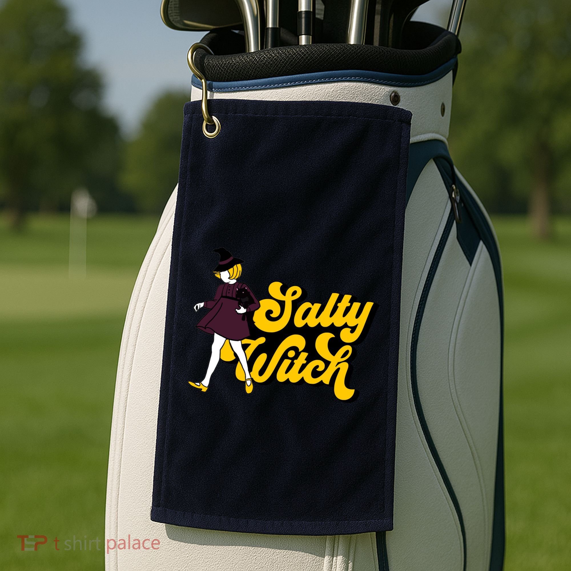 Retro Salty Witch Funny Halloween Girl Golf Towel