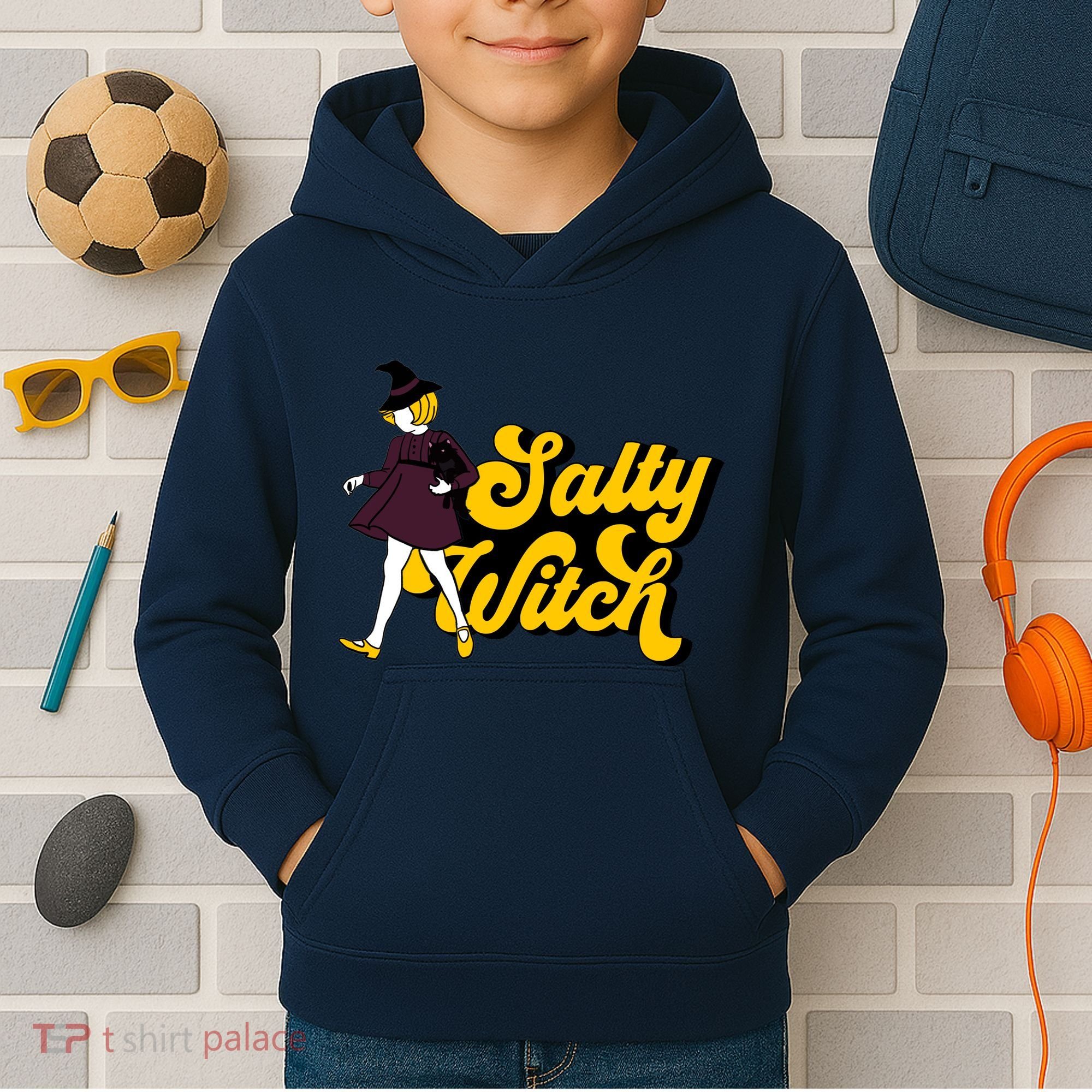 Retro Salty Witch Funny Halloween Girl Kids Hoodie