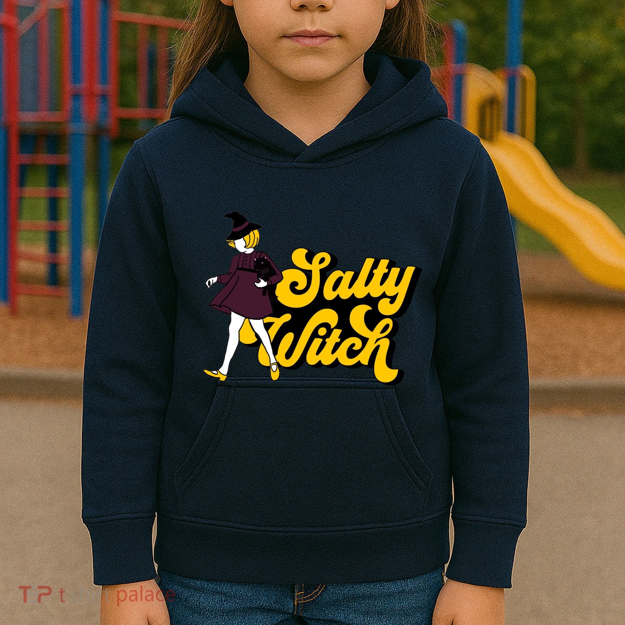 Retro Salty Witch Funny Halloween Girl Kids Hoodie