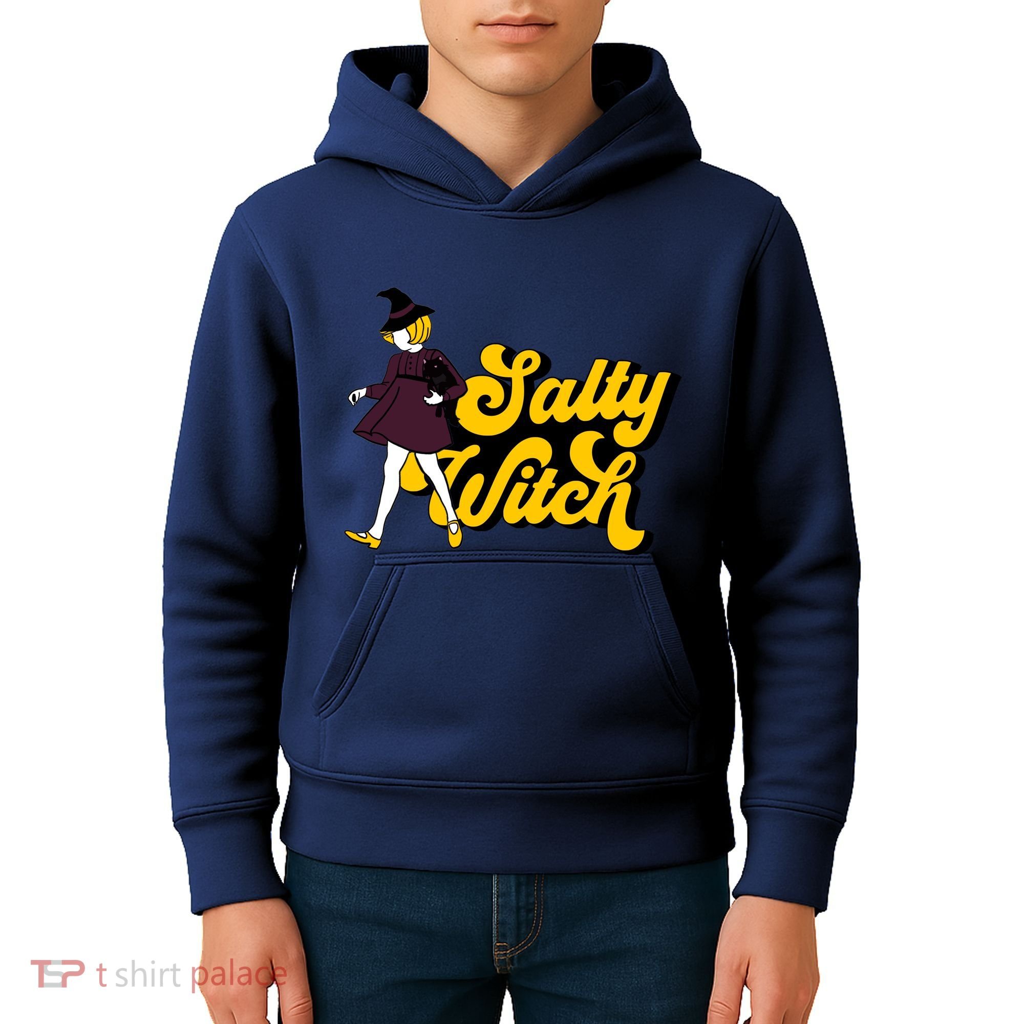 Retro Salty Witch Funny Halloween Girl Kids Hoodie