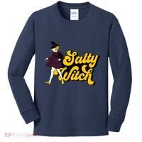 Retro Salty Witch Funny Halloween Girl Kids Long Sleeve Shirt thumb 0