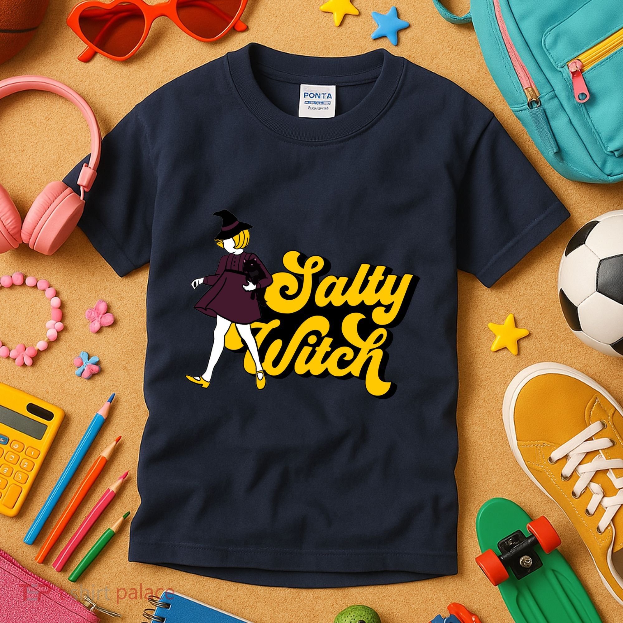 Retro Salty Witch Funny Halloween Girl Kids T-Shirt