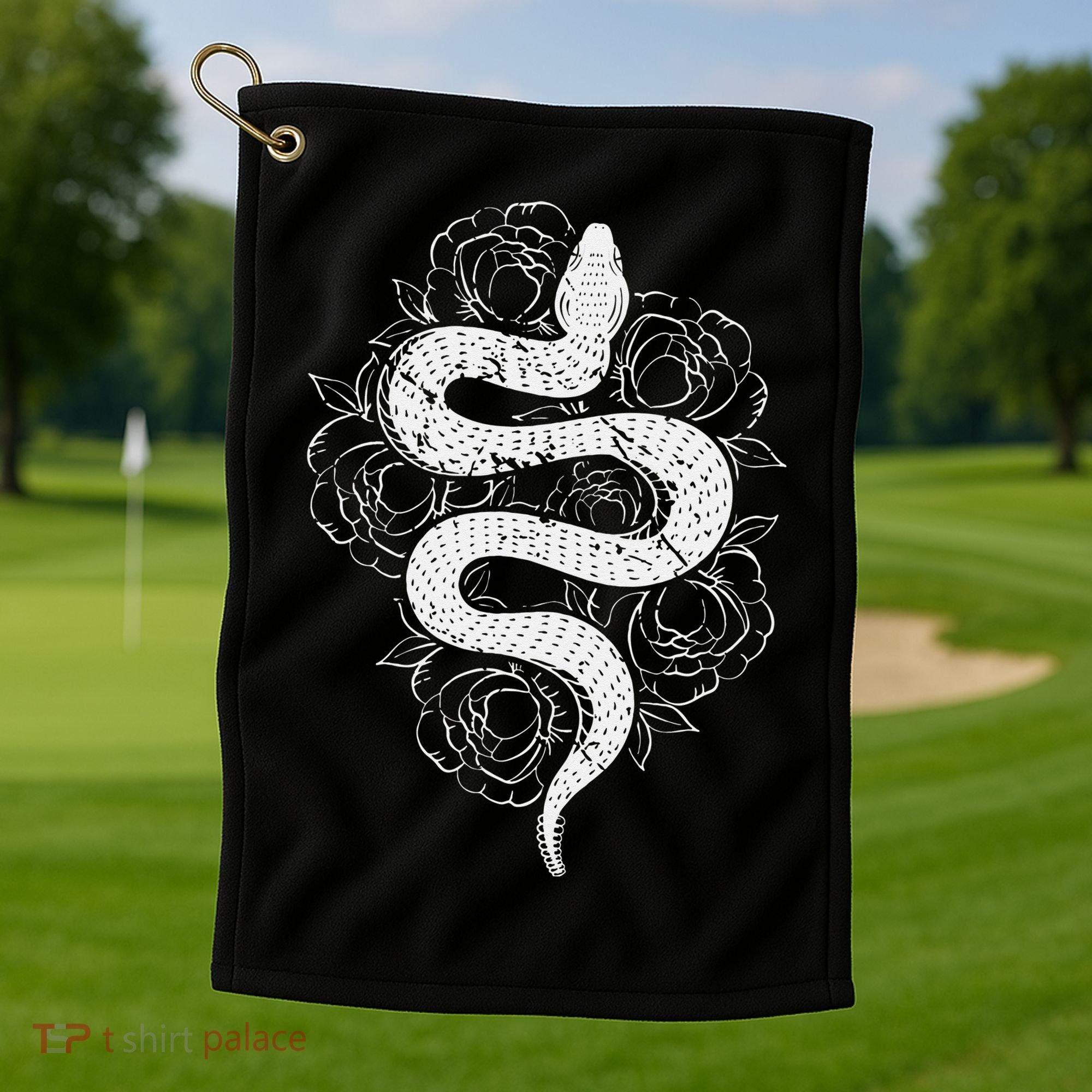 Reptile Snake Whisperer Rose Flower Snake Golf Towel