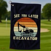 Retro See You Later Excavator Golf Towel thumb 1