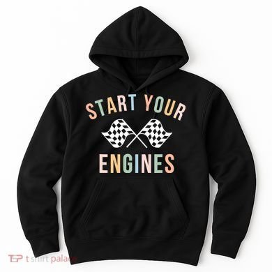 Retro Start Your Engines Checkered Flag Raceday Vintage Hoodie