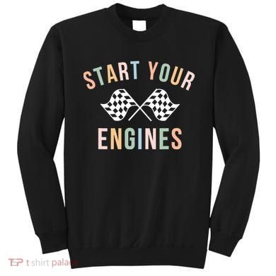 Retro Start Your Engines Checkered Flag Raceday Vintage Sweatshirt