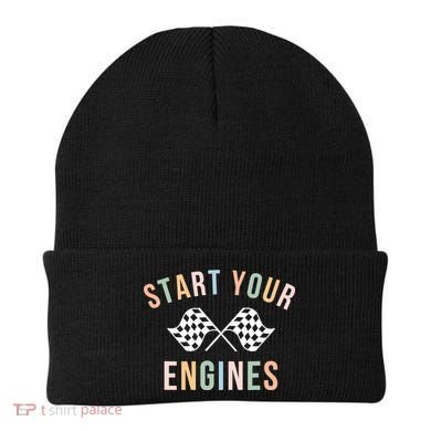Retro Start Your Engines Checkered Flag Raceday Vintage Beanie