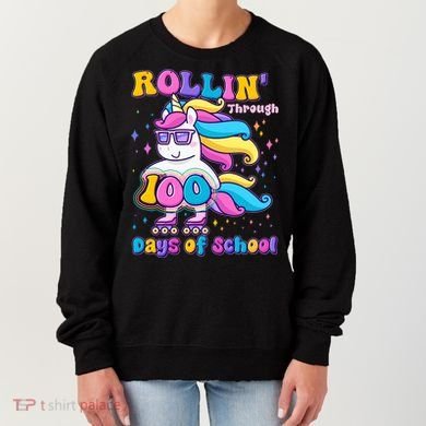 Rollin Through 100 Days Of School Roller Skating Unicorn Women's Sweatshirt