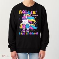 Rollin Through 100 Days Of School Roller Skating Unicorn Women's Sweatshirt thumb 0