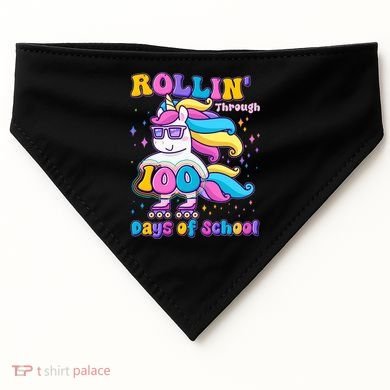 Rollin Through 100 Days Of School Roller Skating Unicorn USA-Made Doggie Bandana