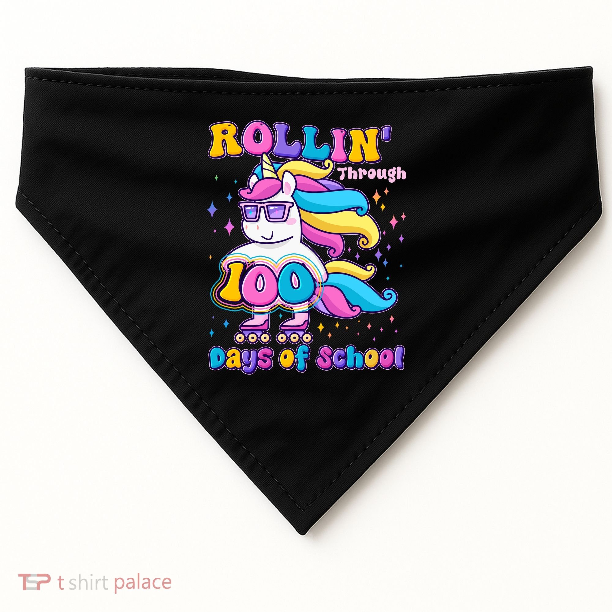 Rollin Through 100 Days Of School Roller Skating Unicorn USA-Made Doggie Bandana