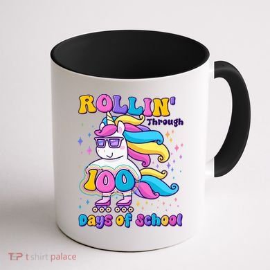 Rollin Through 100 Days Of School Roller Skating Unicorn Coffee Mug back