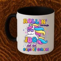 Rollin Through 100 Days Of School Roller Skating Unicorn Coffee Mug thumb 2