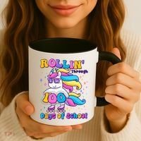 Rollin Through 100 Days Of School Roller Skating Unicorn Coffee Mug thumb 3