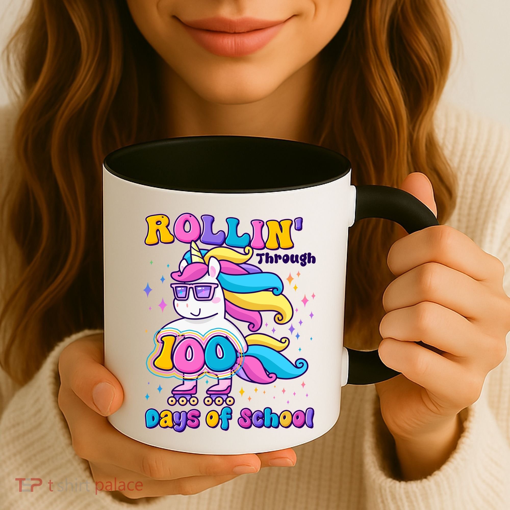 Rollin Through 100 Days Of School Roller Skating Unicorn Coffee Mug