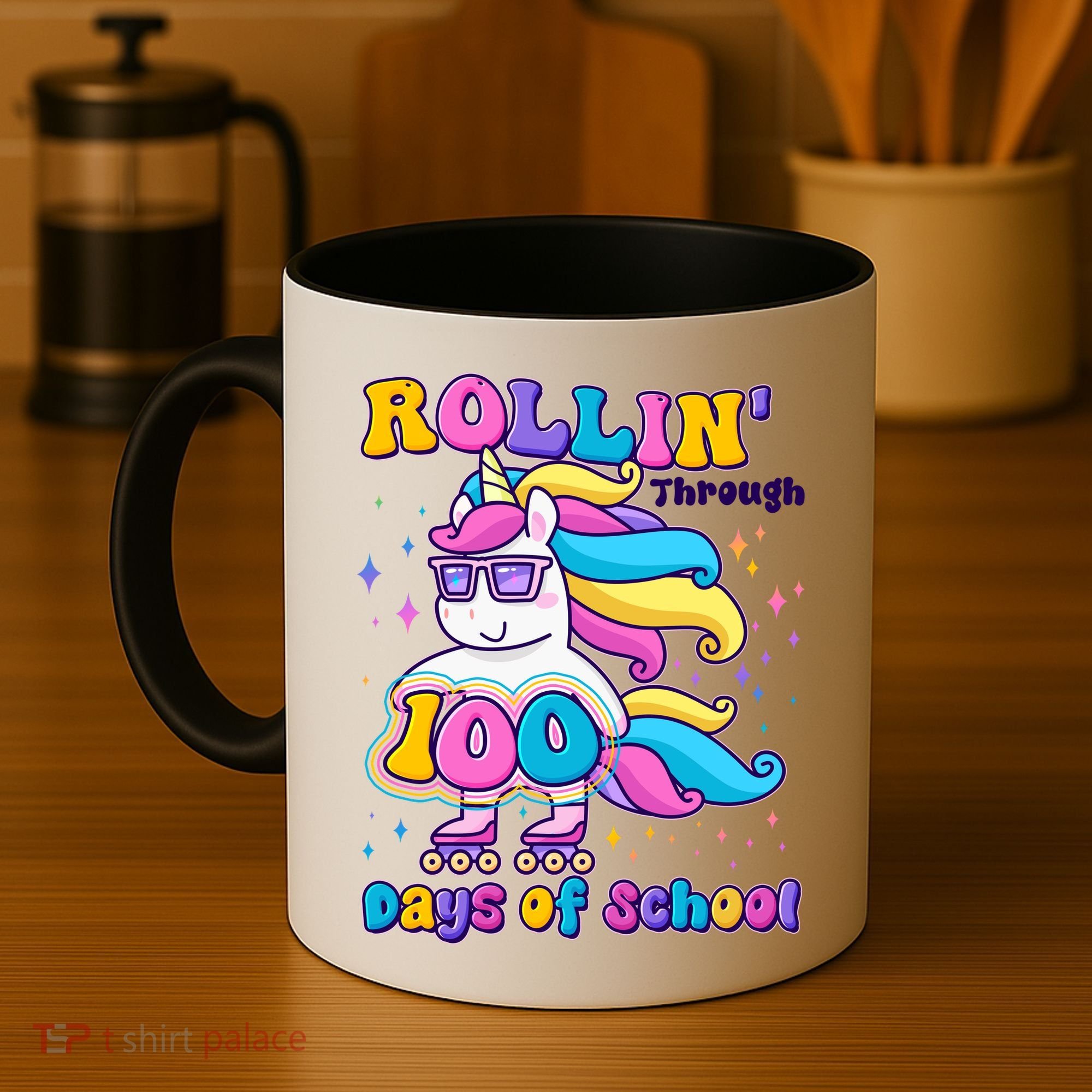 Rollin Through 100 Days Of School Roller Skating Unicorn Coffee Mug
