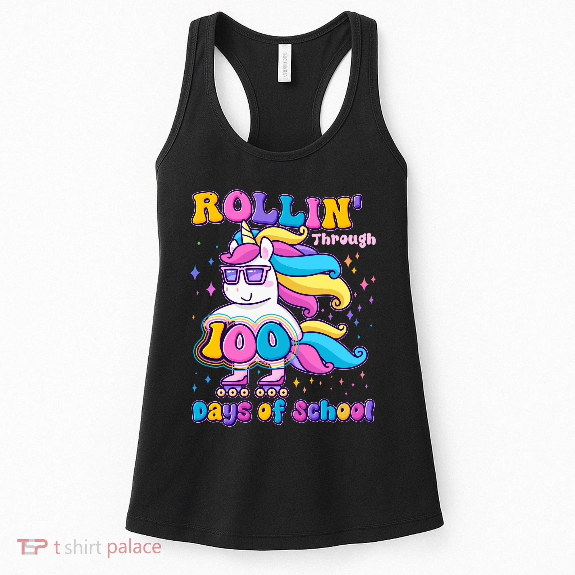 Rollin Through 100 Days Of School Roller Skating Unicorn Women's Tank Top