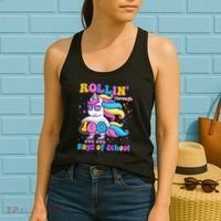 Rollin Through 100 Days Of School Roller Skating Unicorn Women's Tank Top thumb 2