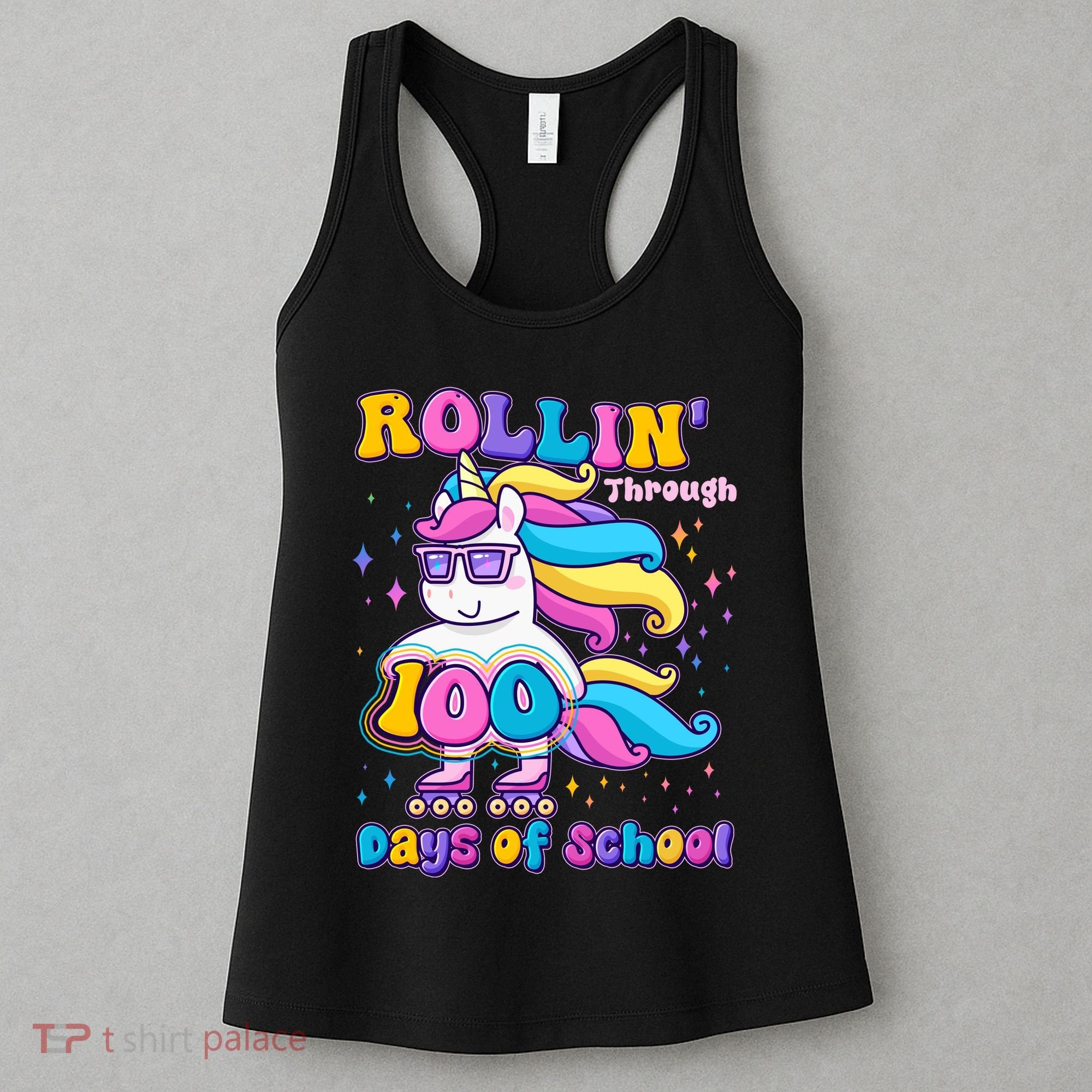 Rollin Through 100 Days Of School Roller Skating Unicorn Women's Tank Top