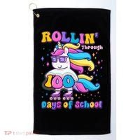 Rollin Through 100 Days Of School Roller Skating Unicorn Golf Towel thumb 0
