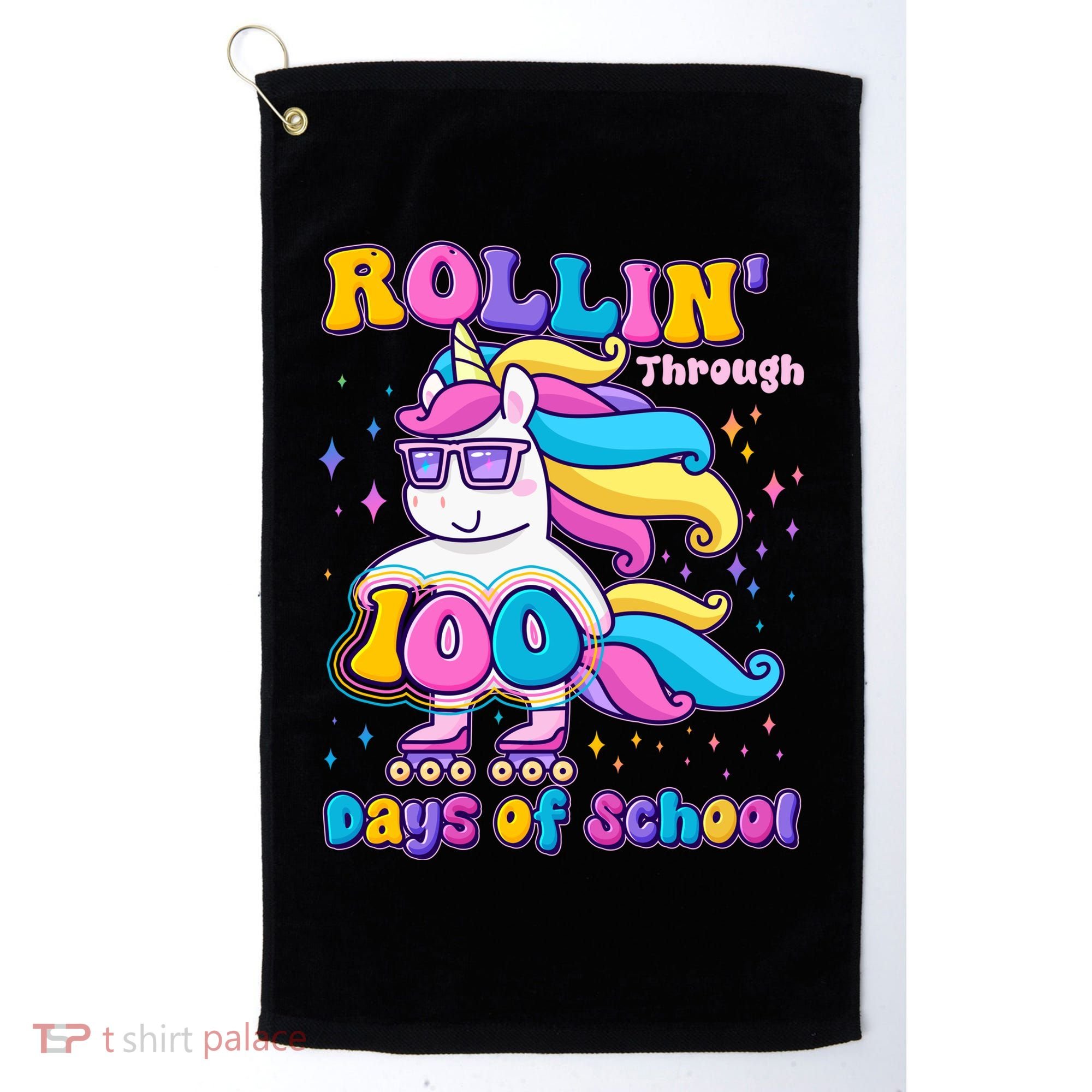 Rollin Through 100 Days Of School Roller Skating Unicorn Golf Towel