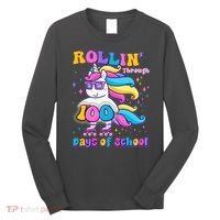 Rollin Through 100 Days Of School Roller Skating Unicorn Long Sleeve Shirt thumb 0