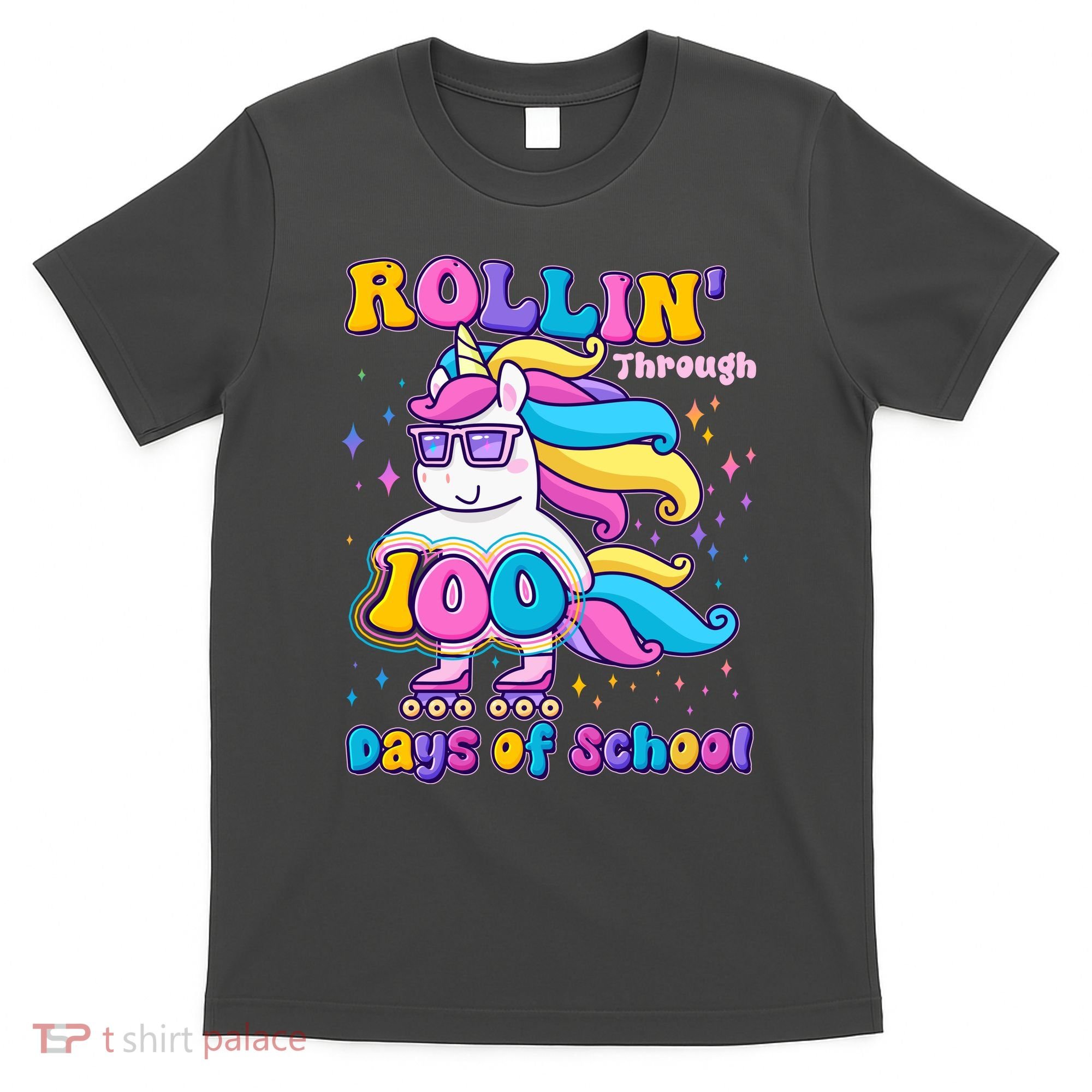 Rollin Through 100 Days Of School Roller Skating Unicorn T-Shirt