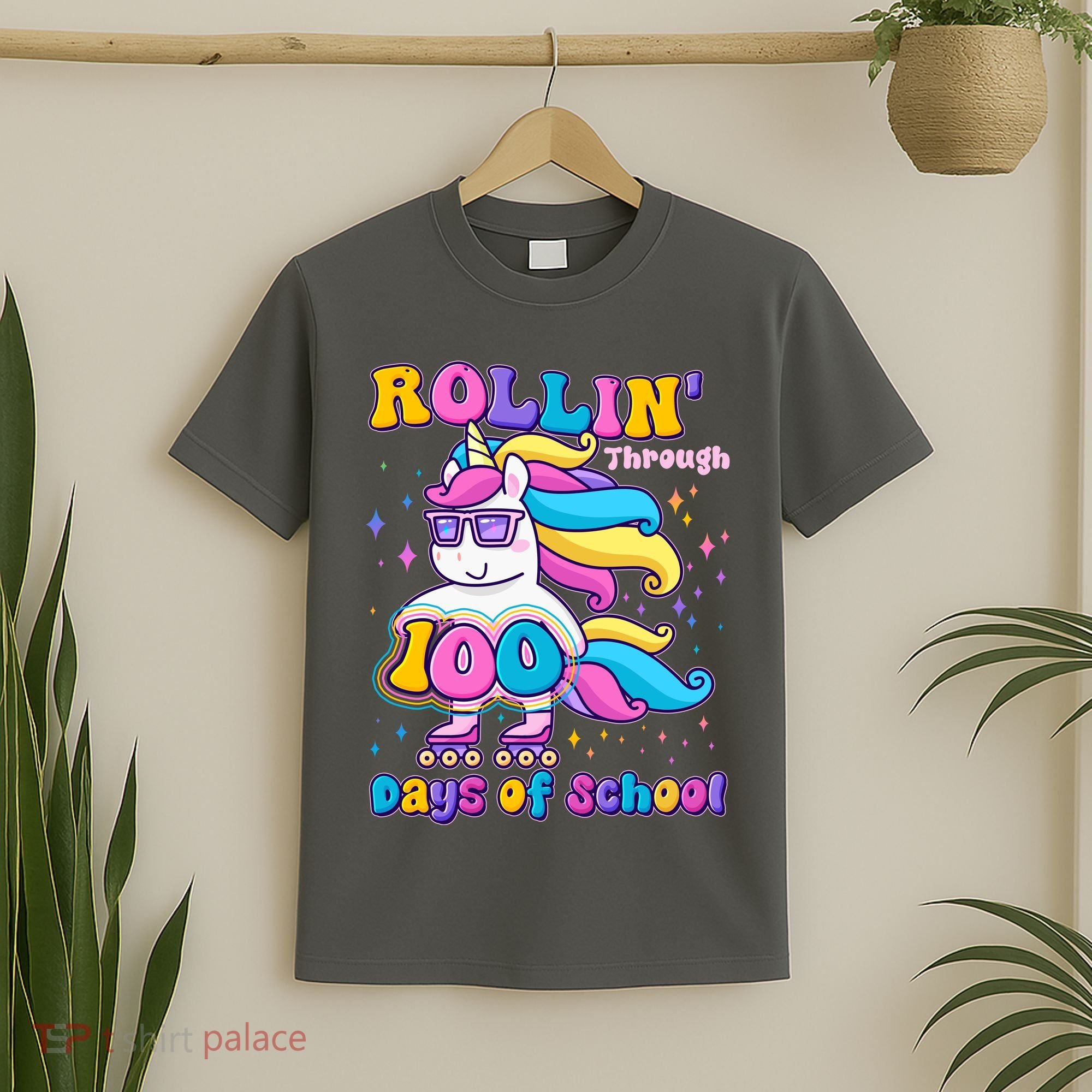 Rollin Through 100 Days Of School Roller Skating Unicorn T-Shirt