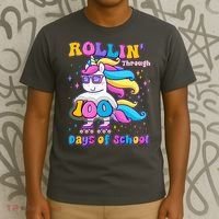 Rollin Through 100 Days Of School Roller Skating Unicorn T-Shirt thumb 3