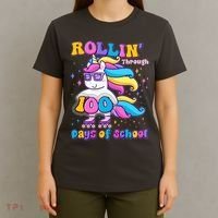 Rollin Through 100 Days Of School Roller Skating Unicorn T-Shirt thumb 4