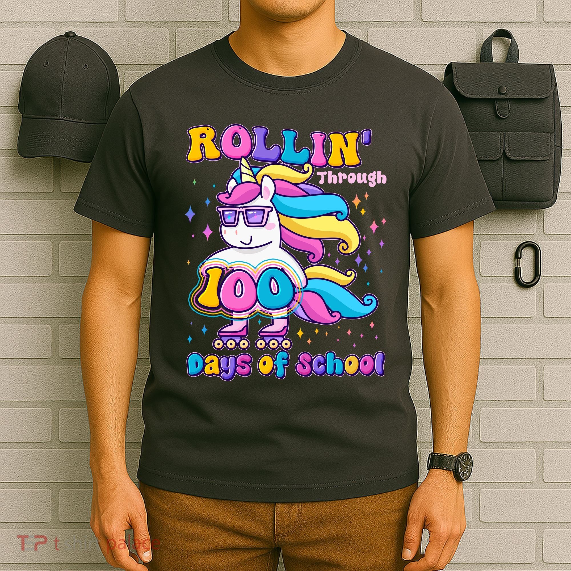 Rollin Through 100 Days Of School Roller Skating Unicorn T-Shirt