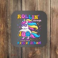 Rollin Through 100 Days Of School Roller Skating Unicorn Coaster thumb 0