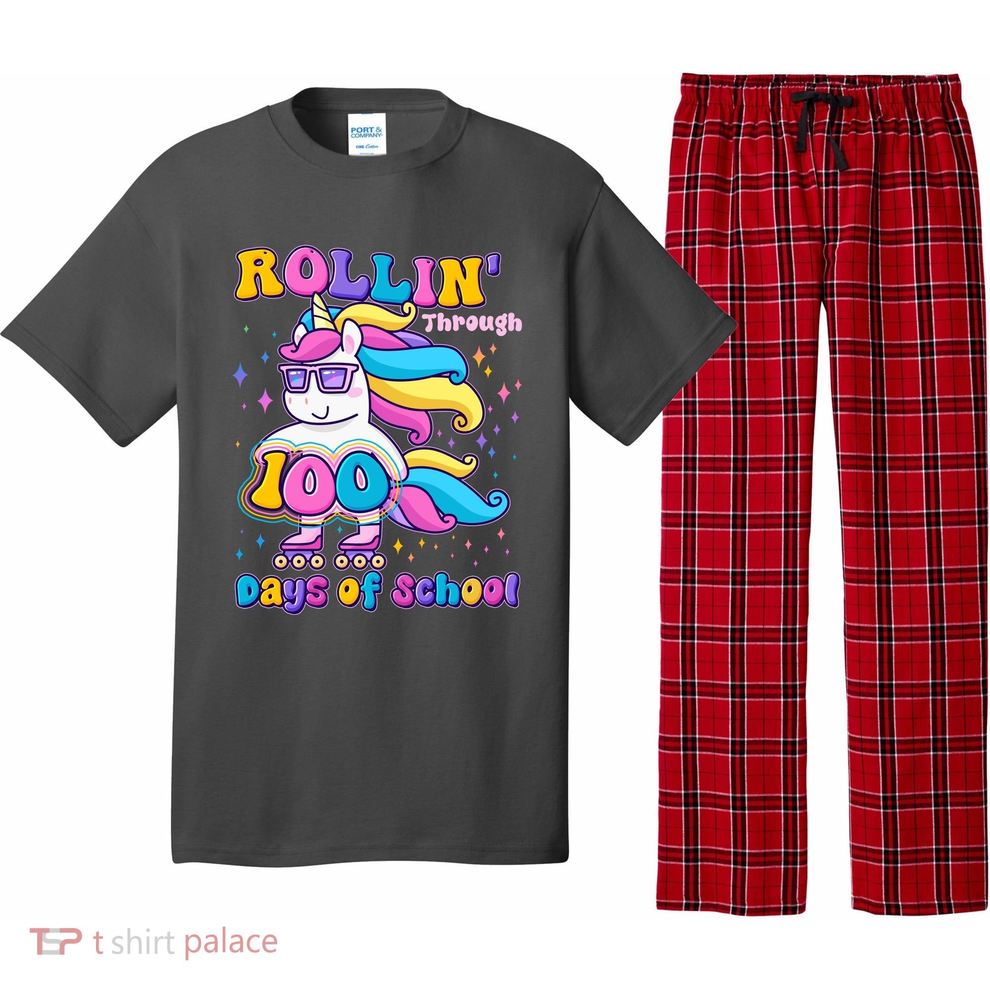 Rollin Through 100 Days Of School Roller Skating Unicorn Pajama Set