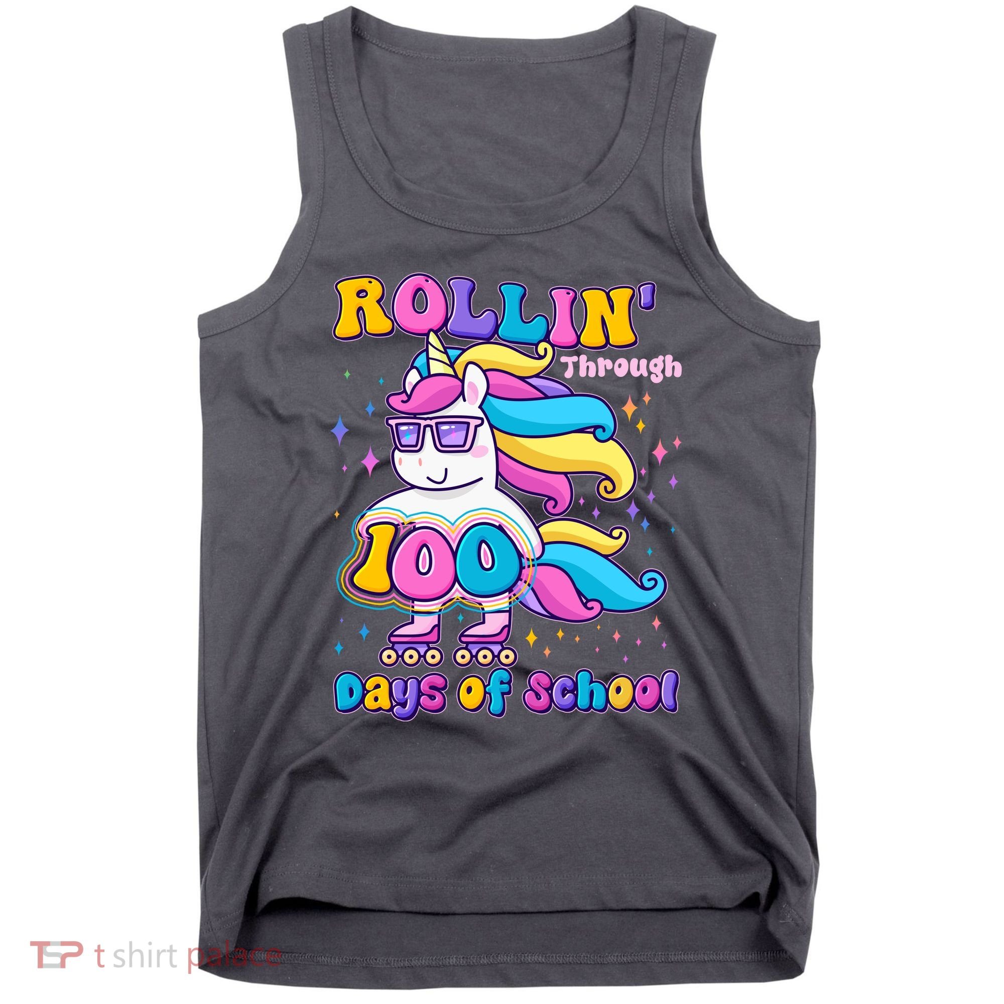 Rollin Through 100 Days Of School Roller Skating Unicorn Tank Top