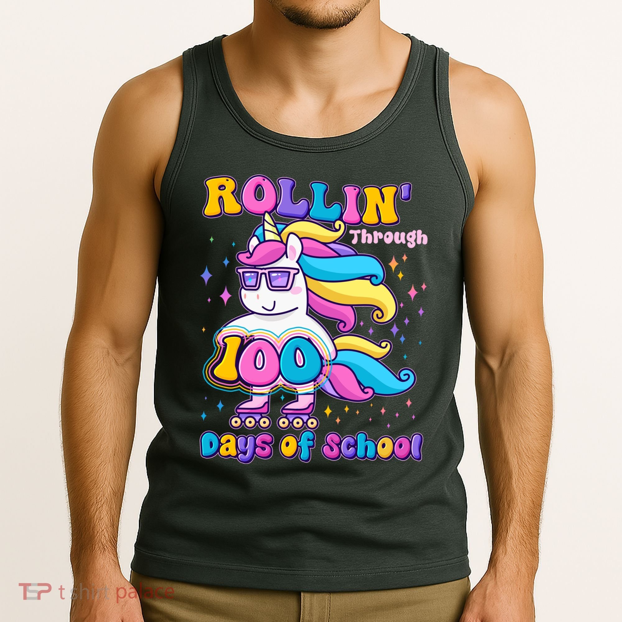 Rollin Through 100 Days Of School Roller Skating Unicorn Tank Top