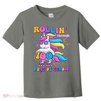 Rollin Through 100 Days Of School Roller Skating Unicorn Toddler T-Shirt thumb 0