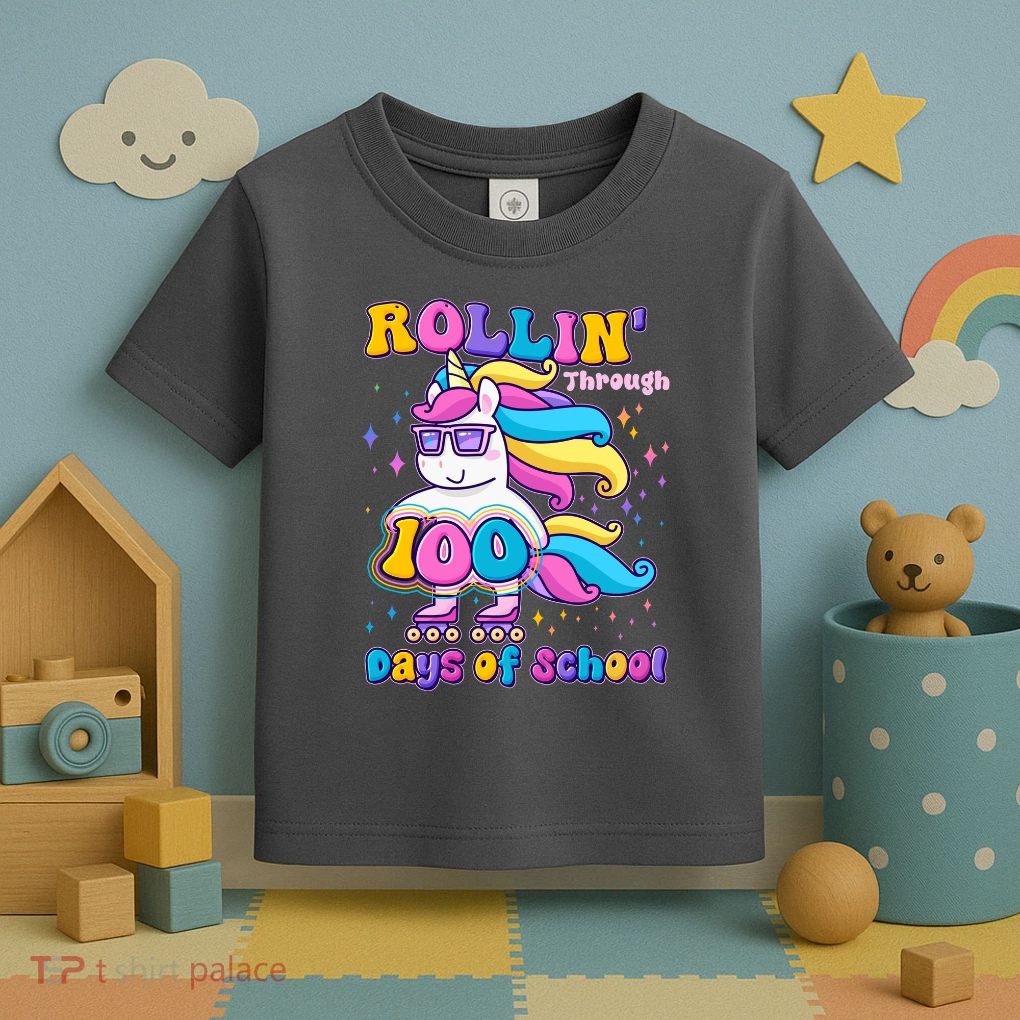 Rollin Through 100 Days Of School Roller Skating Unicorn Toddler T-Shirt