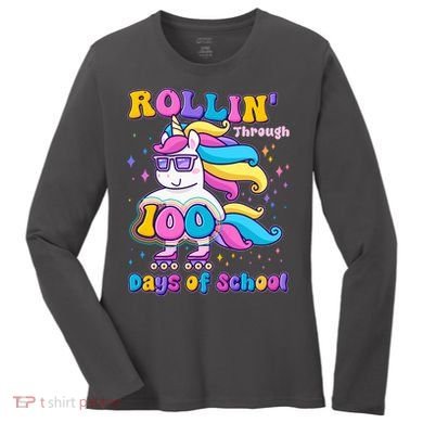Rollin Through 100 Days Of School Roller Skating Unicorn Women's Long Sleeve Shirt