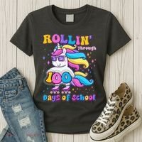 Rollin Through 100 Days Of School Roller Skating Unicorn Women's T-Shirt thumb 3