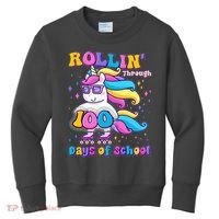 Rollin Through 100 Days Of School Roller Skating Unicorn Kids Sweatshirt thumb 0
