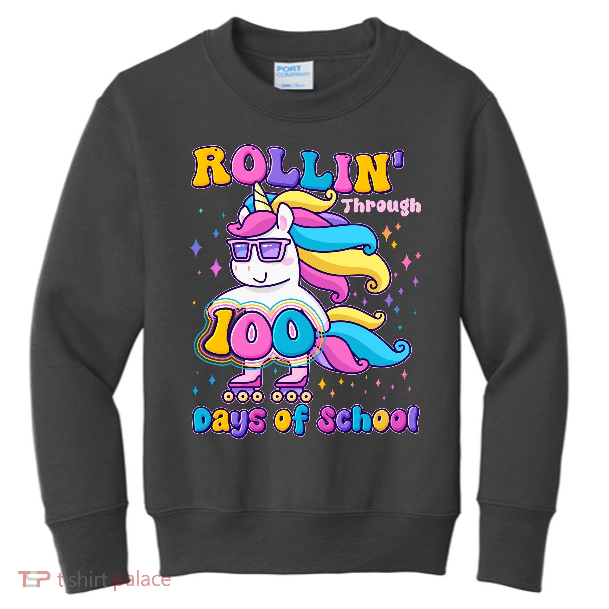 Rollin Through 100 Days Of School Roller Skating Unicorn Kids Sweatshirt