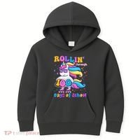 Rollin Through 100 Days Of School Roller Skating Unicorn Kids Hoodie thumb 0