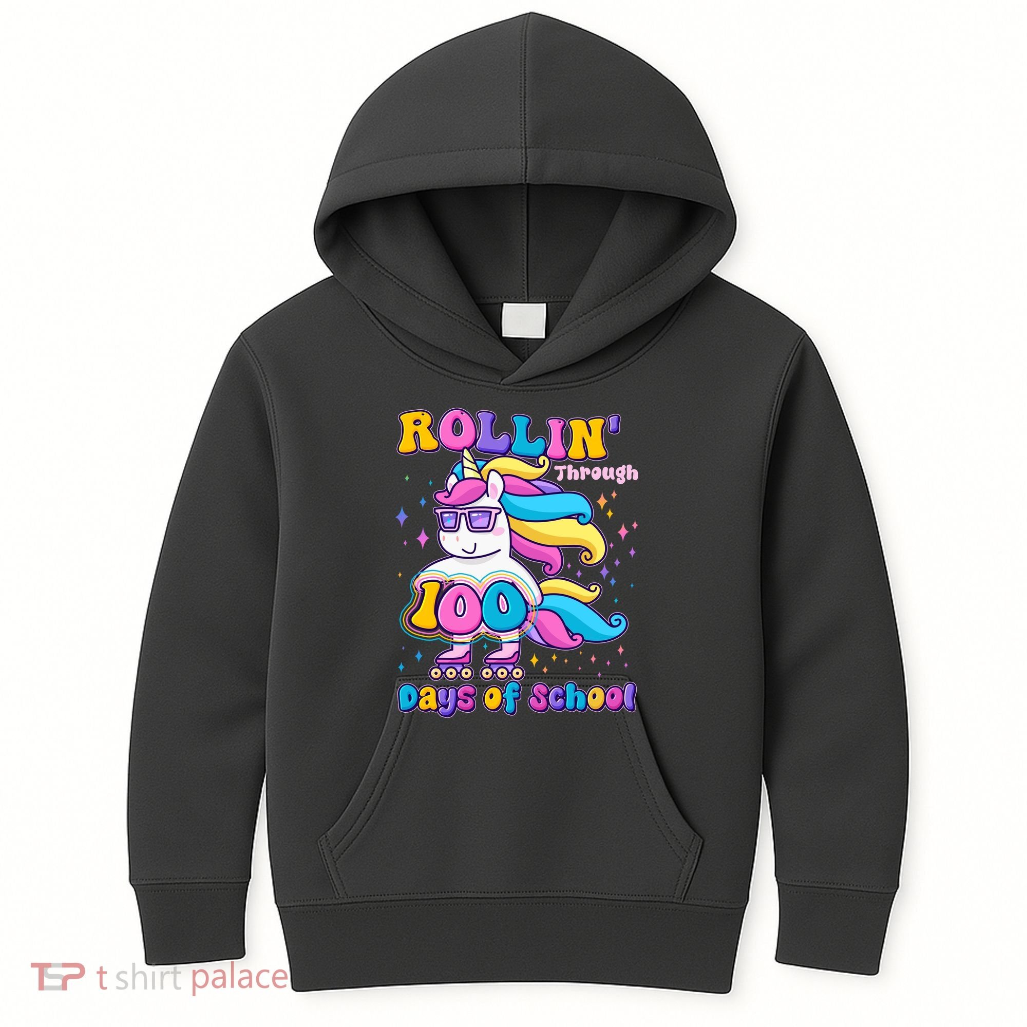 Rollin Through 100 Days Of School Roller Skating Unicorn Kids Hoodie