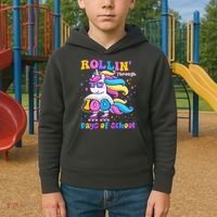 Rollin Through 100 Days Of School Roller Skating Unicorn Kids Hoodie thumb 2