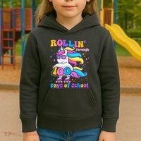 Rollin Through 100 Days Of School Roller Skating Unicorn Kids Hoodie thumb 3
