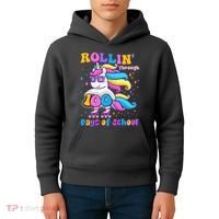 Rollin Through 100 Days Of School Roller Skating Unicorn Kids Hoodie thumb 4