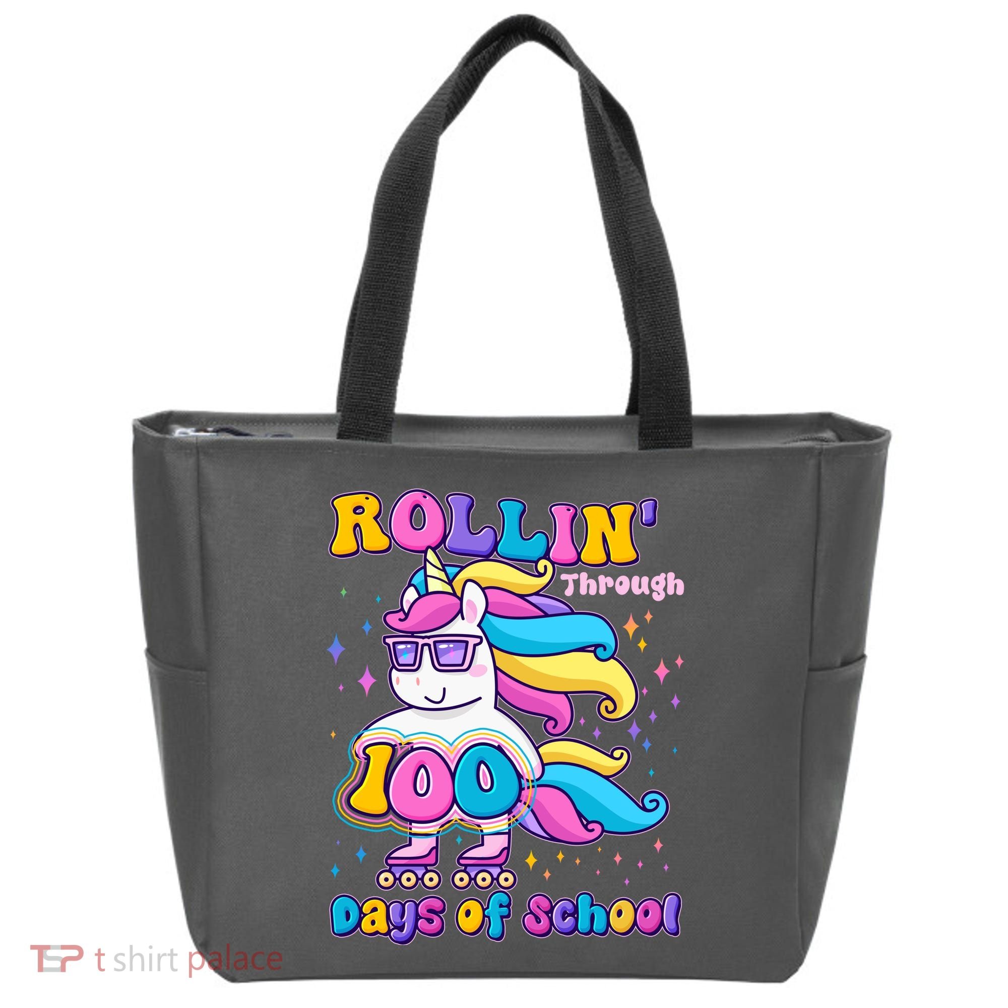 Rollin Through 100 Days Of School Roller Skating Unicorn Tote Bag