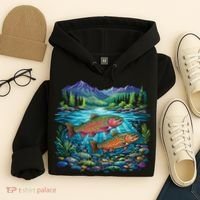 Retro Trout 90s Fishing Mountain River Hoodie thumb 4